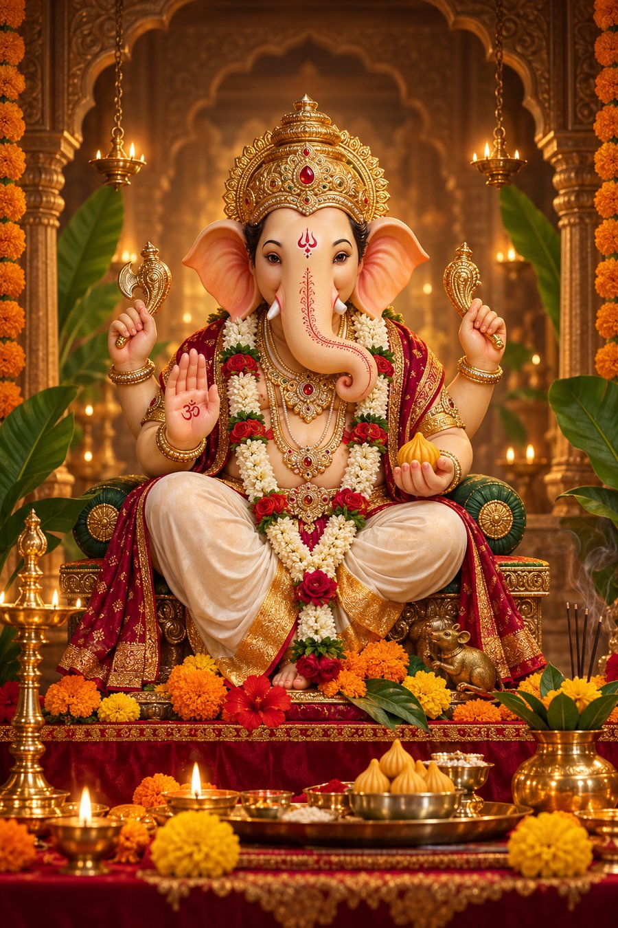 Ganesha idol, festive Ganesh Chaturthi setting